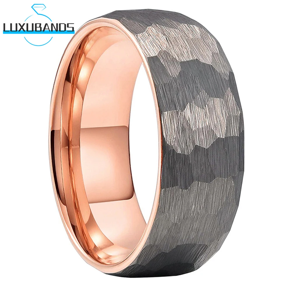

Tungsten Carbide Hammered Ring For Womens Mens Gold Rose Engagement Wedding Domed Bands 8mm 6mm Brushed Finished Comfort Fit