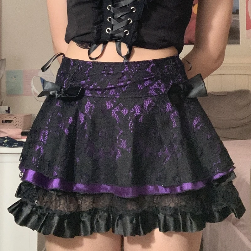 

Dourbesty E-girl Готическая темная Академия Kawaii юбки Harajuku гранж с высокой талией кружевные мини-юбки корейская мода эмо альт одежда