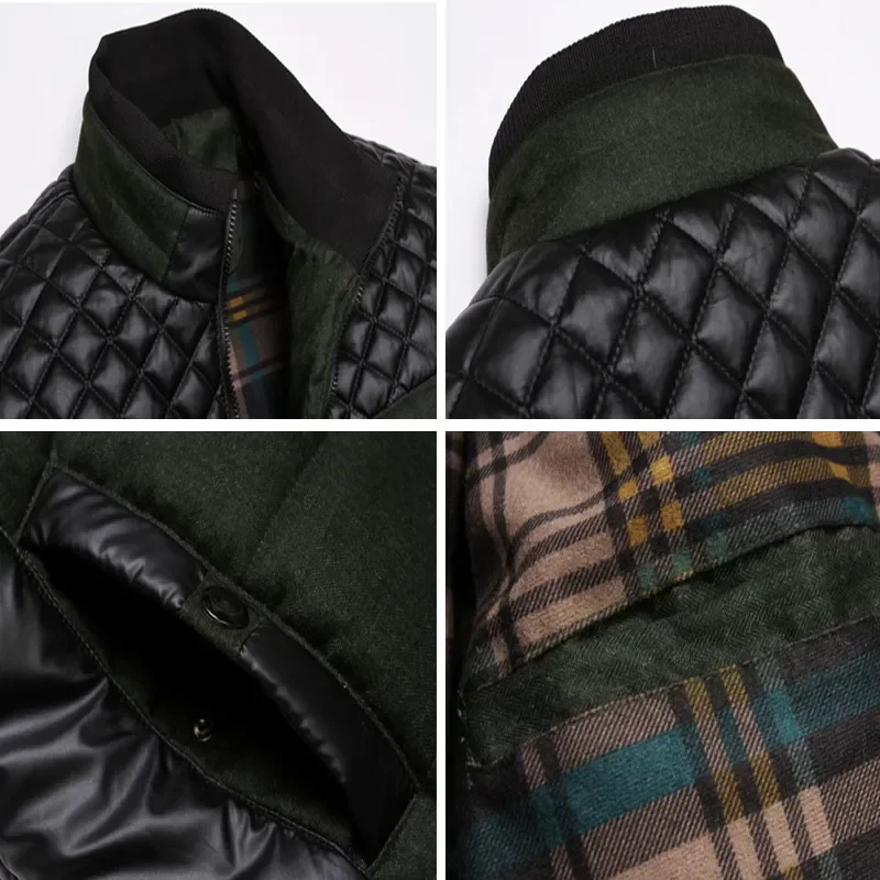 Mens Cotton Thick Jackets Parkas Male Casual PU Patchwork Design Outerwear Coats Clothing YA745 Winter Men Parka Fashion