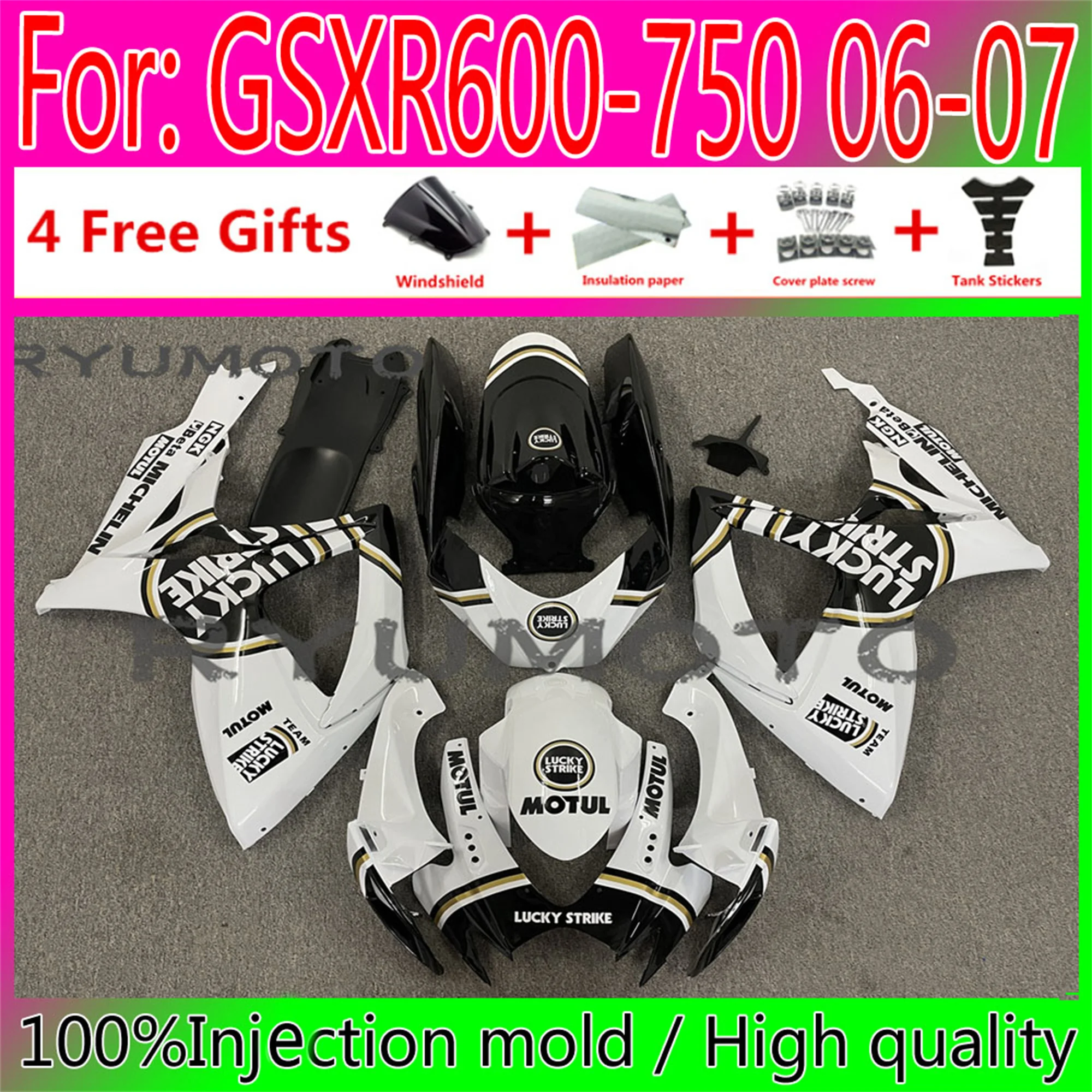 

New Motorcycle Injection Fairing Bodywork For Suzuki GSXR600 06 07 GSXR750 2006 GSX-R750 2006 - 2007 K6 Fairings white black