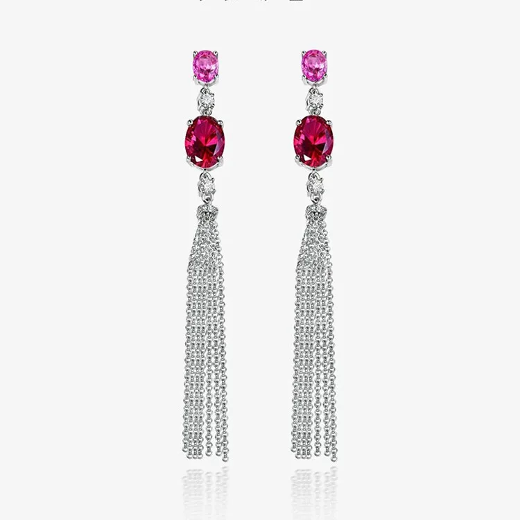 

925 Sterling Silver Jewelry Ruby Earrings Diamond Pendants Tassel Earrings High Jewelry