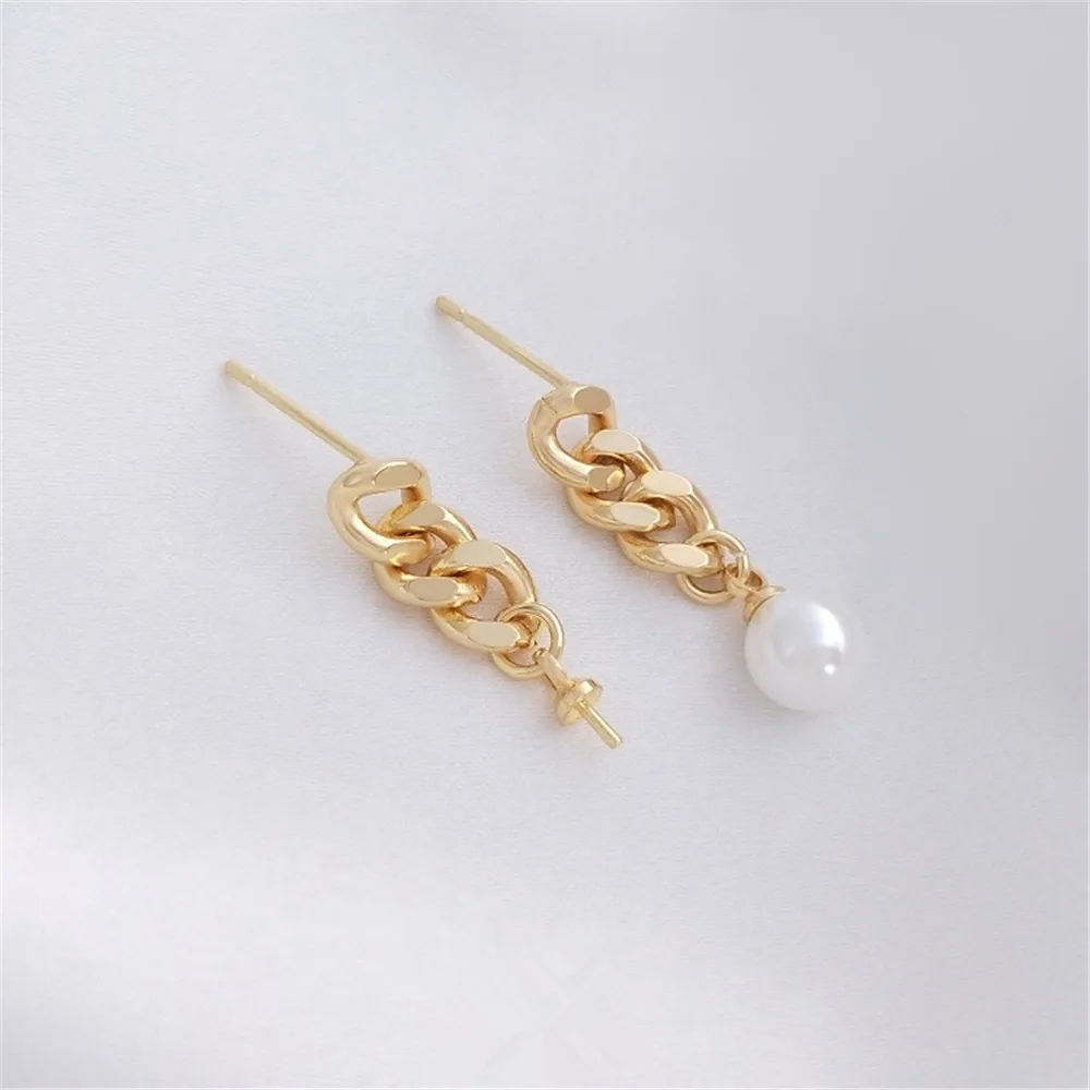 

14K Gold Filled Plated Chain hanging sheep eye half hole bead studs 925 silver needle handmade sticky bead earrings accessories