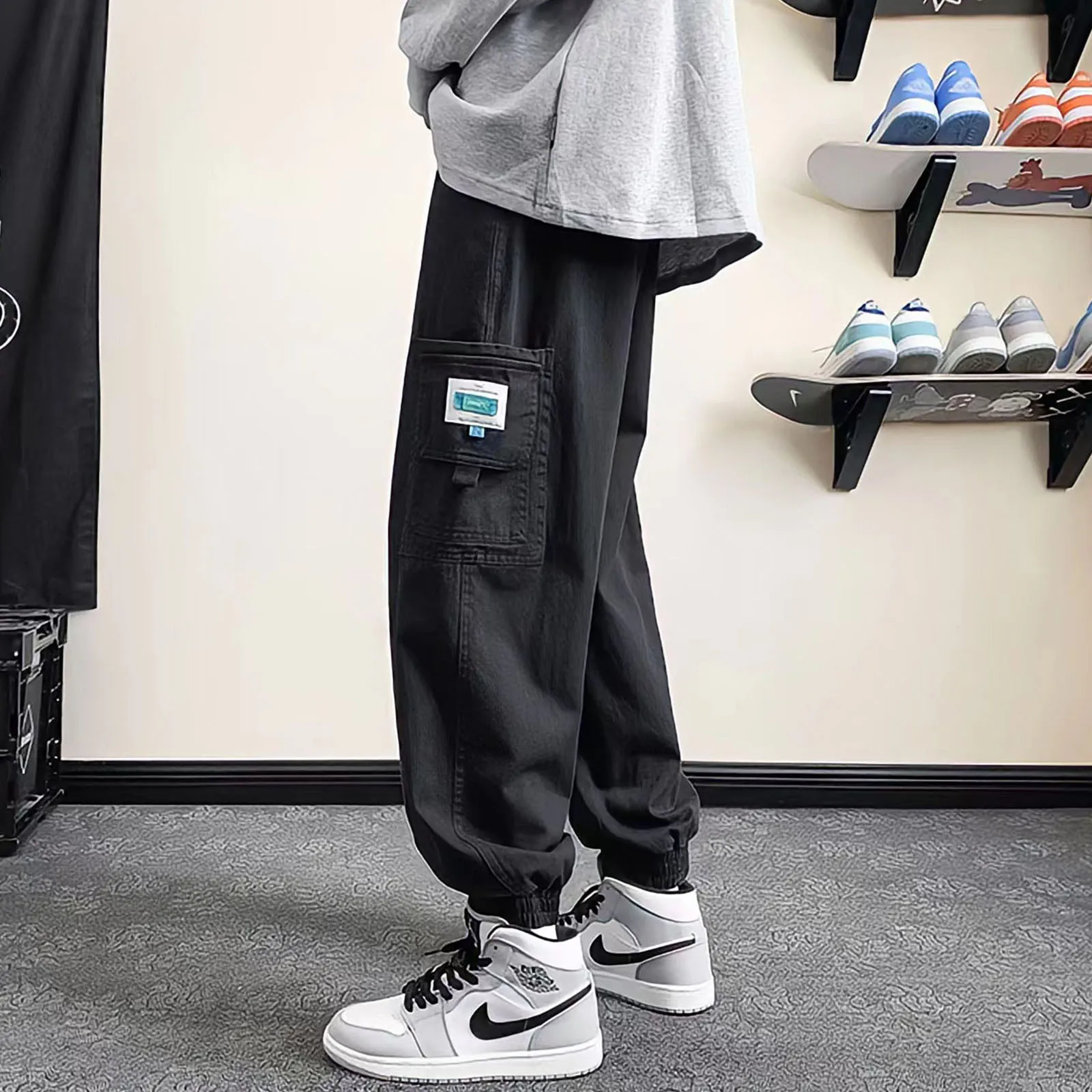 Cargo Pants Man Summer Korean Fashion Harajuku Large Pocket Straight Jeans Streetwear Vintage Loose Wide Leg Casual Trousers