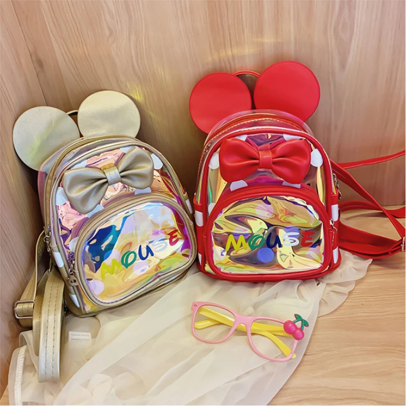 "Детский мини-рюкзак, кошелек, милые школьные сумки с лазерным рисунком для маленьких девочек, школьный рюкзак с бантом, Детские рюкзаки, сум..."