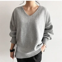womens sweater solid v neck pullover casual long sleeved sweater ladies new loose bottoming knitted wear for students autumn