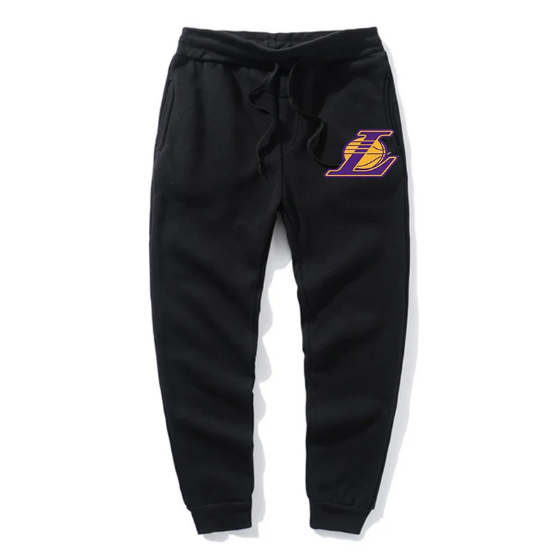 2022 Fall Winter Fashion Mens Solid Color Straps Casual Pants Lakers Team Print Male Sports Pants Sportswear Fitness Trousers