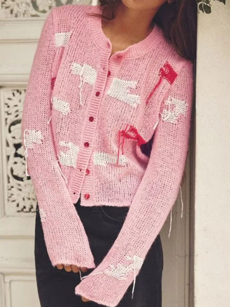 

Женский Осенний Блестящий жаккардовый свитер с круглым вырезом