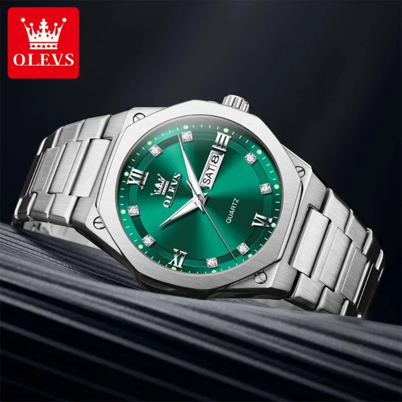 Фото Мужские спортивные кварцевые часы OLEVS 3736 Luxury Original, водонепроницаемые, с подсветкой, указателем дня недели и даты, в подарочной коробке, 2026 №3