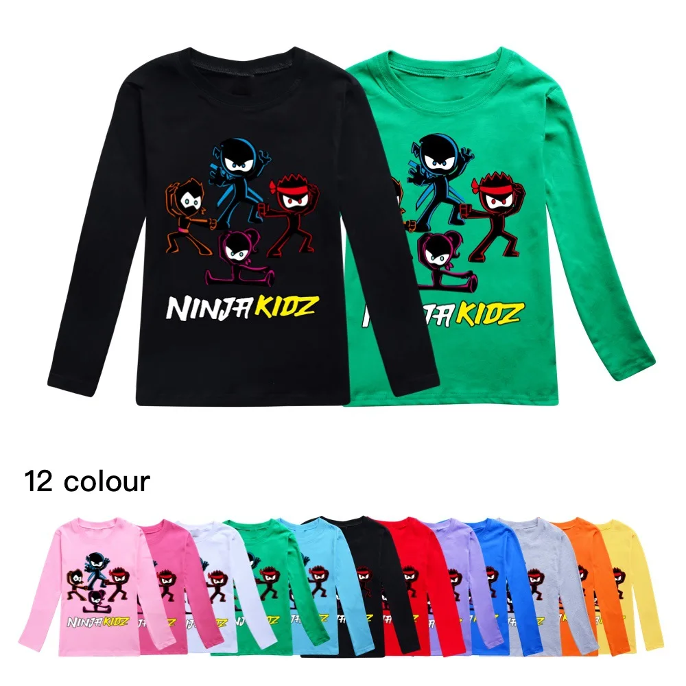 Фото Одежда для мальчиков NINJA KIDZ, летняя детская модная футболка с длинными рукавами, футболка с рисунком для мальчиков, топы для маленьких девочек, детский пуловер №2