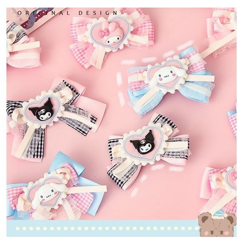 

Kawaii Lolita JK Style Hair Clip Anime Sanrioed My Melody Cinnamoroll Kuromi Cute Cartoon Bow Hairpin Girl Hair Accessories Gift