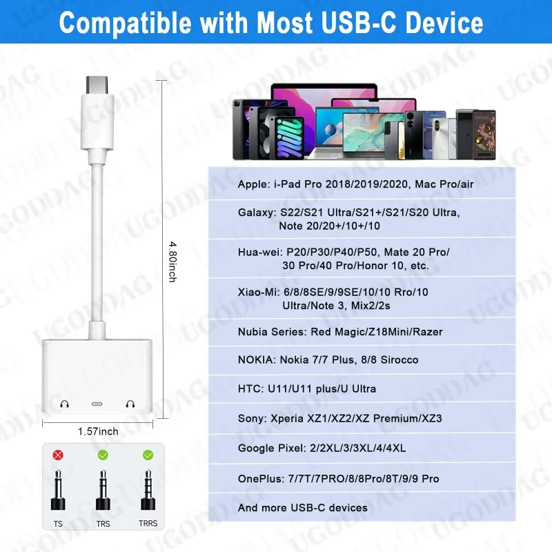 Адаптер USB C на двойной разъем для наушников Aux 3 5 мм с зарядкой типа