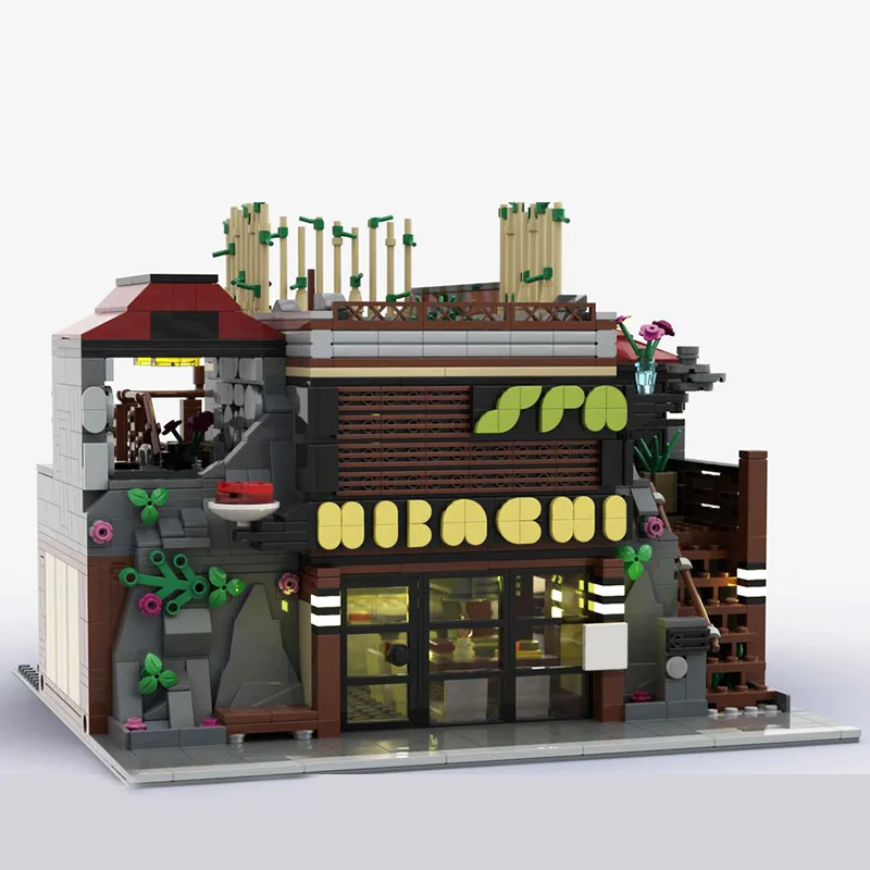 Фото 2373 детали MOC. Модульные здания «Ресторан Хибачи и Дневной Спа». Модель строительных блоков. Коллекция образовательных идей. №3