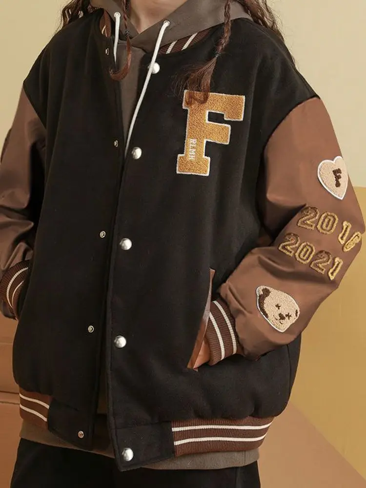 

Varsity Jacket 2022 Spring Autumn Vibe Style Baseball Uniform Bomber Jacket for Women Retro Clothes Streetwear Oversized Coat