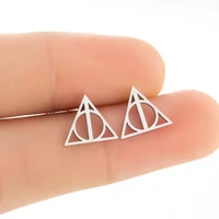 tulx stainless steel steampunk small geometric simple deathly hallows luna triangle stud earrings for women minimalist jewelry