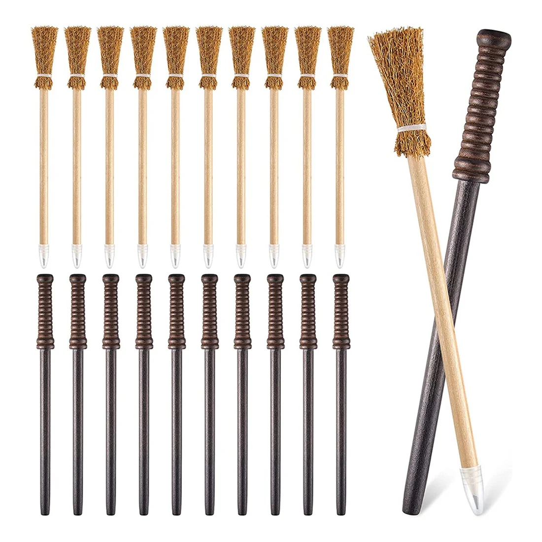 

10 Pcs Wand Pencils Party Supplies And10 Pieces Witch Broom Pencils, Wand Pencils Theme Birthday Goody Bag Filler Favors