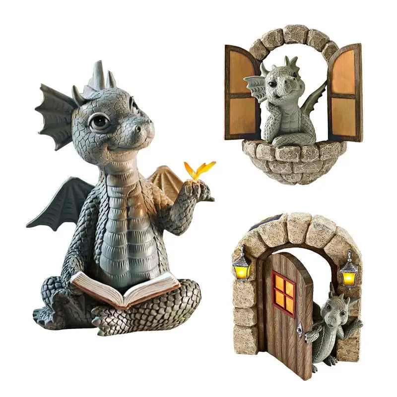 

Resin Dragon Statue Zen Yoga Dragon Home Garden Statue Decoration Reading Book Little Dragon Sculpture Resin Ornament Dropship