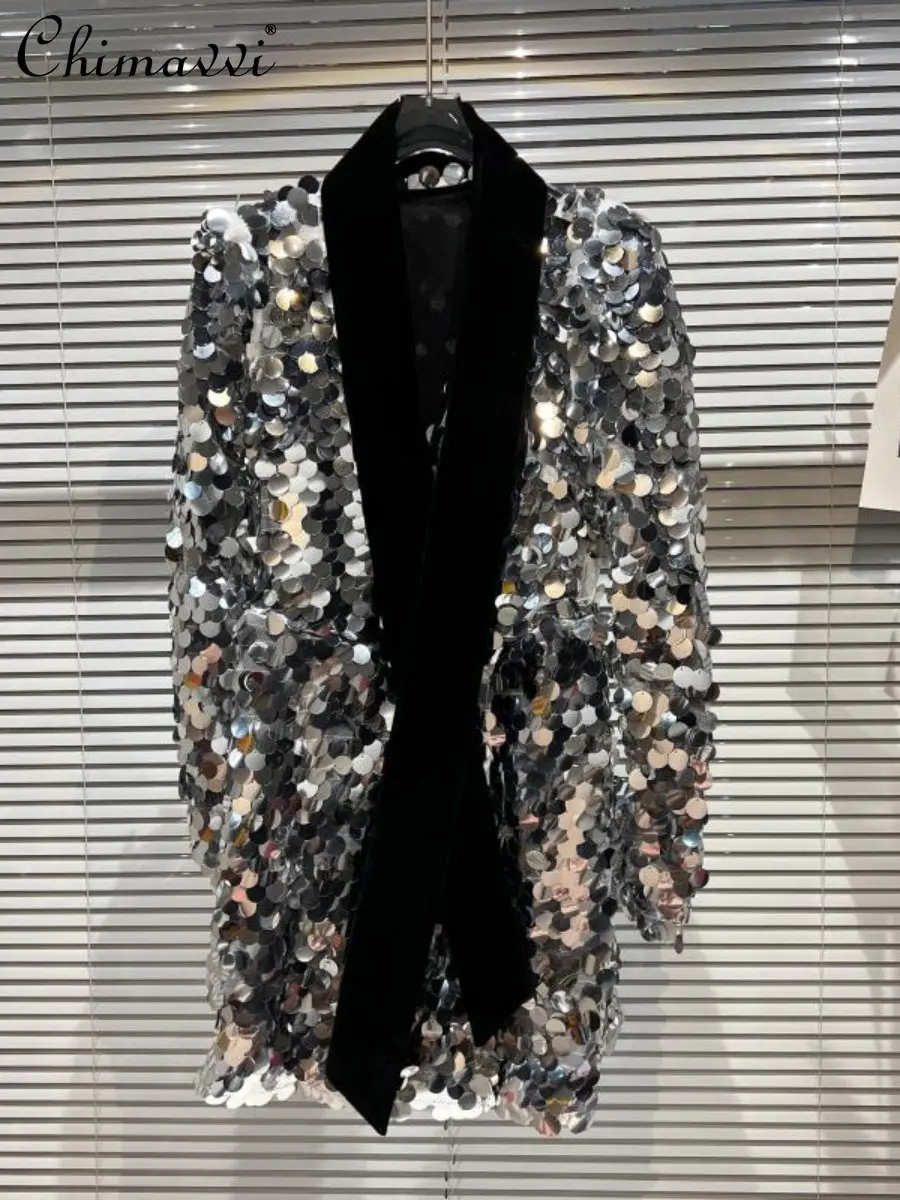 

Женская Осенняя уличная одежда 2022, блестящий бархатный плащ в стиле пэчворк, индивидуальный Универсальный элегантный жакет средней длины