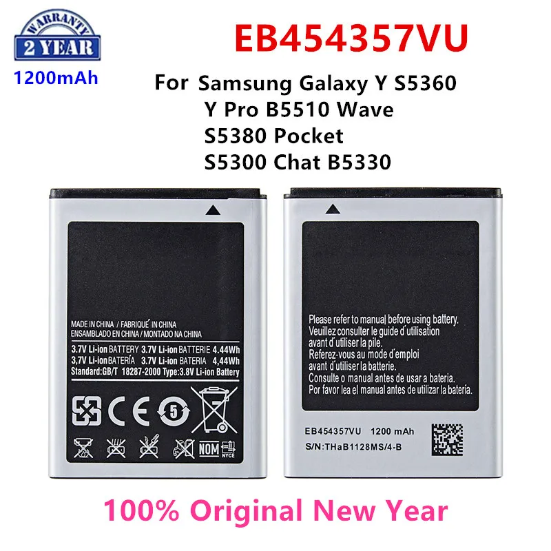 Оригинальный аккумулятор SAMSUNG EB454357VU 1200 мАч для Samsung Galaxy Y S5360 Y Pro B5510 Wave S5380 S5368 Pocket S5300 Chat B5330