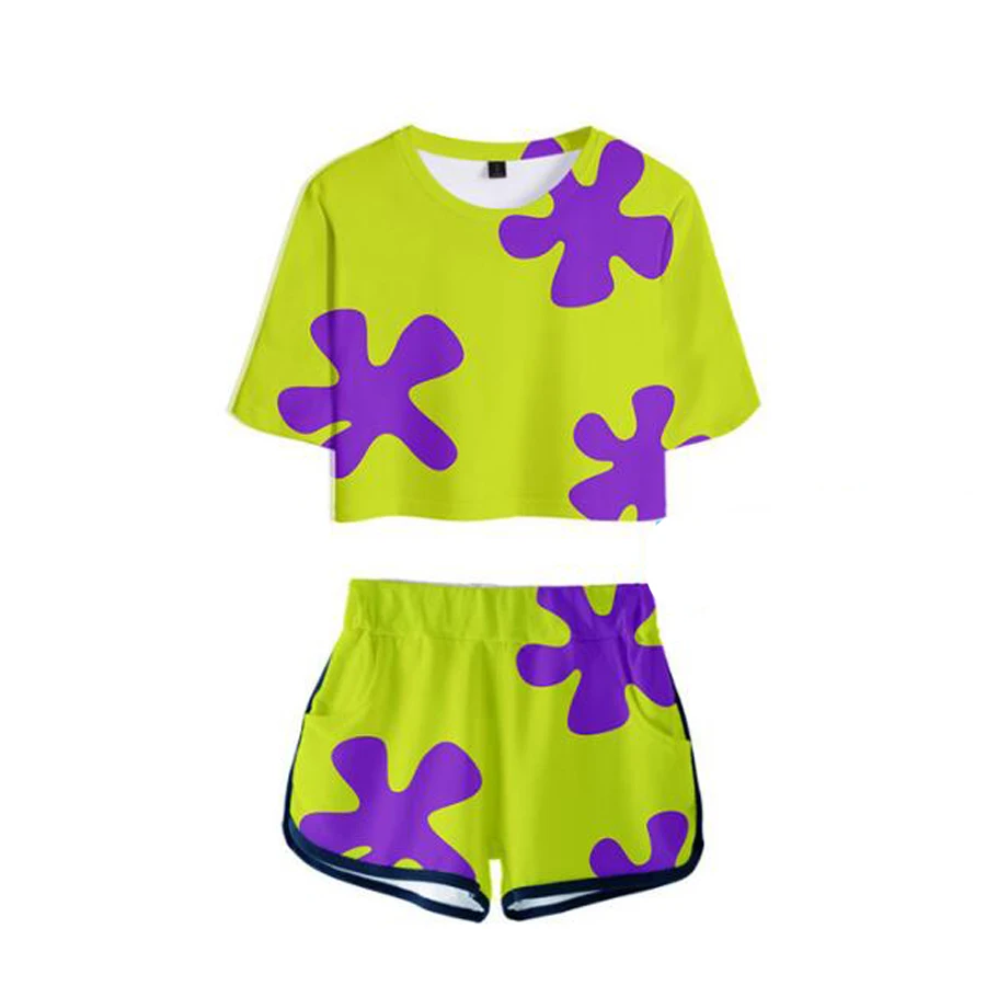 

Summer Women's Sets Anime Patrick Star 3D Printed Crop Top + Shorts Sweat Suits Women Tracksuits Two Piece Outfit Streetwear