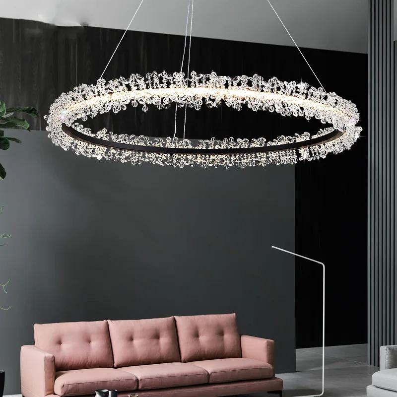 

Nordic light luxury crystal living room lamp modern simple dining room lighting creative bedroom circle living room chandelier