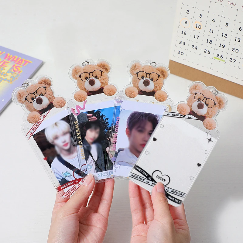 

Transparent Photo Frame Photo Pocket Card Holder Photocards Protector Idol Photo Sleeve DIY INS Card Holder Bear Shape PVC Cute
