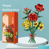 mini bouquet lily sunflower rose building block flower diy creative home decorations children adult toys girls holiday gifts