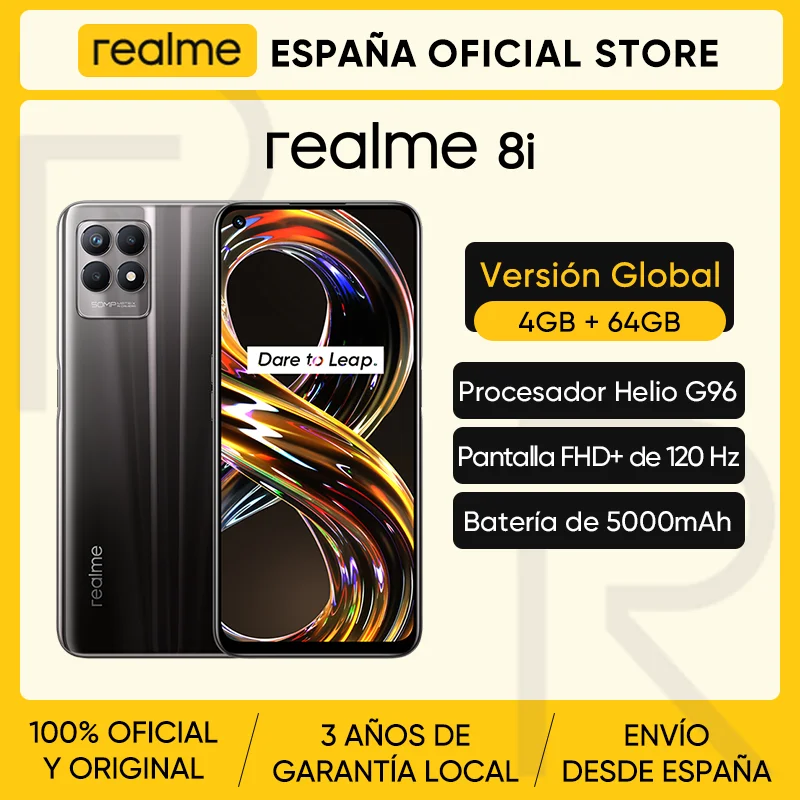 Realme 8i Глобальная версия Helio G96 Octa Core 4 ГБ 64 ГБ 6,6” FHD+ 120 Гц дисплей 50 МП ИИ тройная камера 5000 мАч большая батарея.