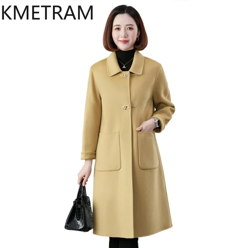 KMETRAM 100% Prawdziwa Wełniana Kurtka Kobiety Luksusowy Zimowy Długi Płaszcz Wysokiej Jakości Odzież Damska Nowość w Odzieży Wierzchniej