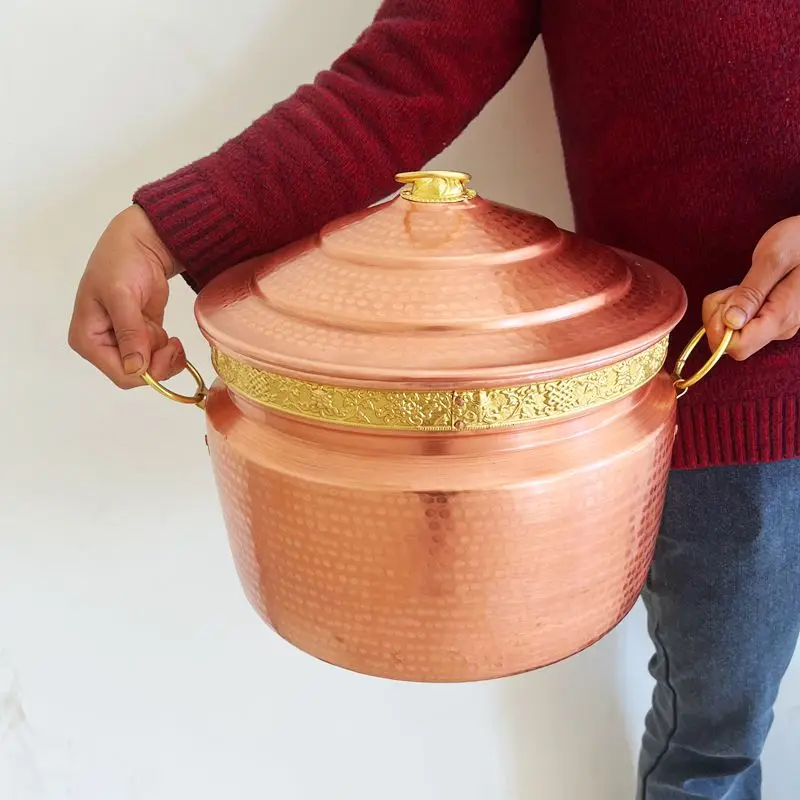 

Pure Copper Pot Handle With Lid Stew Steam Soup Deep Jam Casserole Handmade Large Capacity