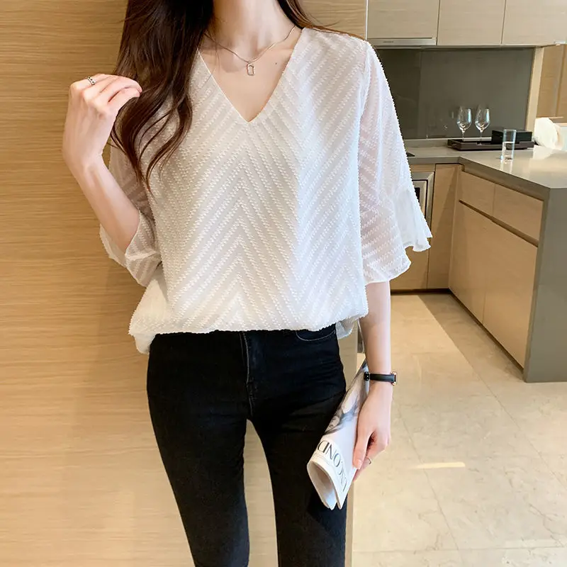 Женская шифоновая блузка с короткими рукавами Повседневная Свободная большого