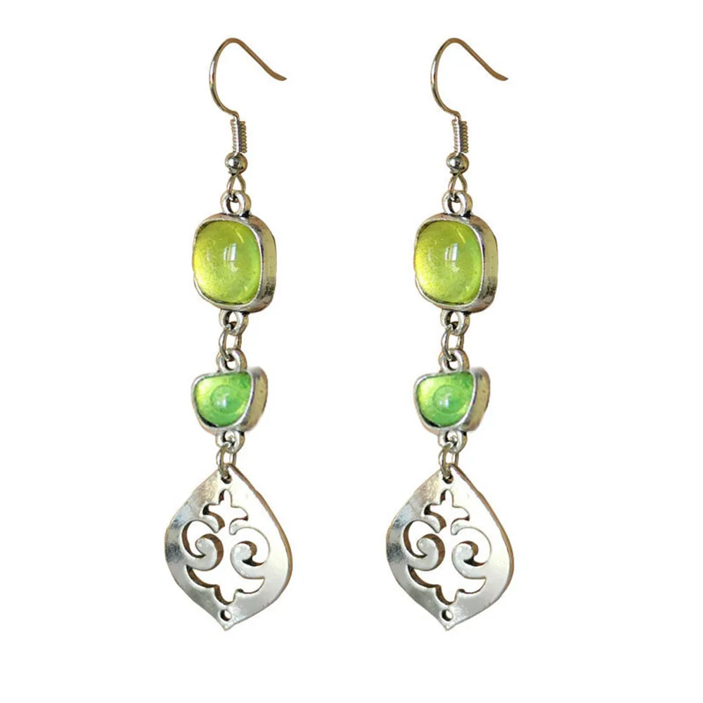 

Fashion Vintage Green Earrings for Women Hollow Exquisite Geometric Alloy Accessories Gemstones Nationa Jewelry for Women Gifts