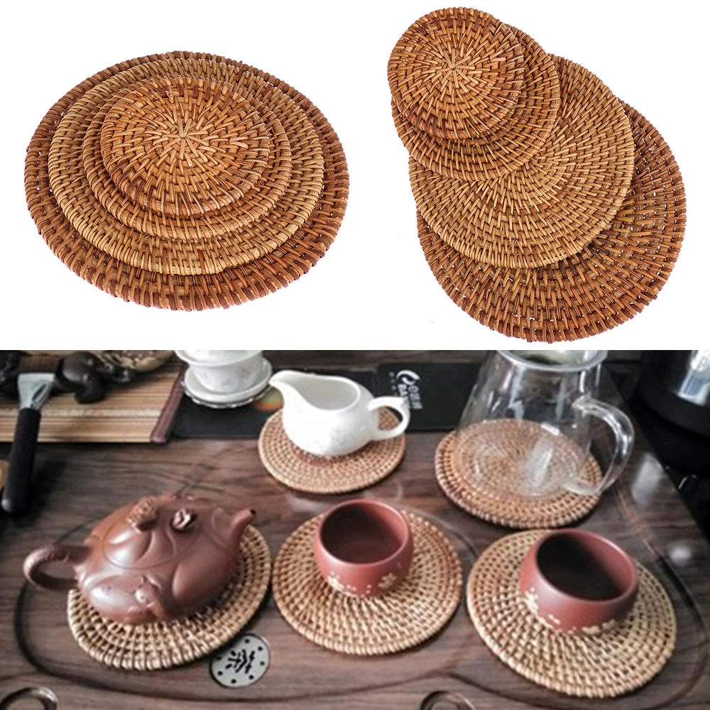 

Rattan Pad Coasters Kitchen Table Mats Bowl Mats Padding Mat Insulation Pad Round Placemats Handmade