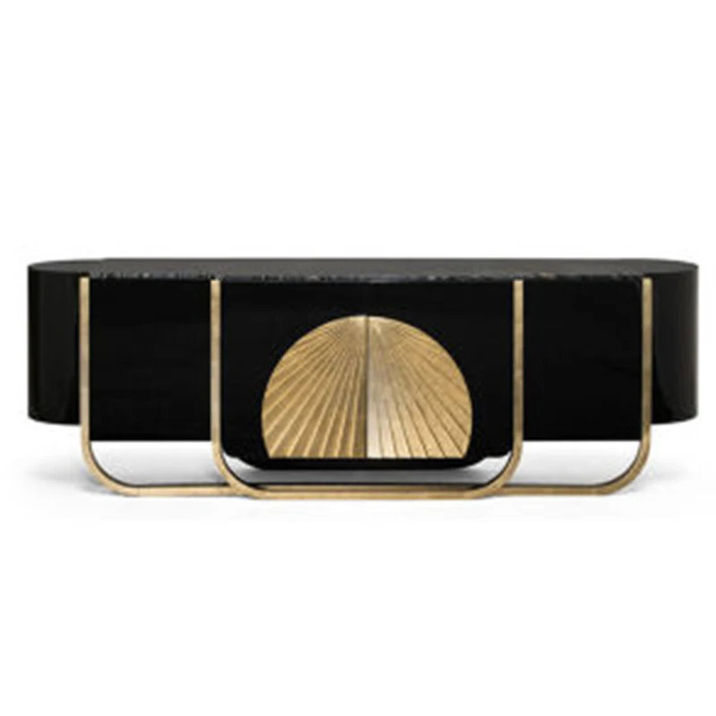 

Modern marble table top extended porch cabinet light luxury dining side cabinet black inlaid gold large capacity shoe cabinet