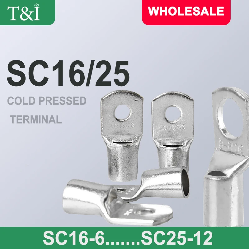 

1pcs Copper Lug Ring Wire Connector Bare Cable Electric Crimp Terminal SC16-6 SC16-8 SC25-6 SC25-8 SC25-12