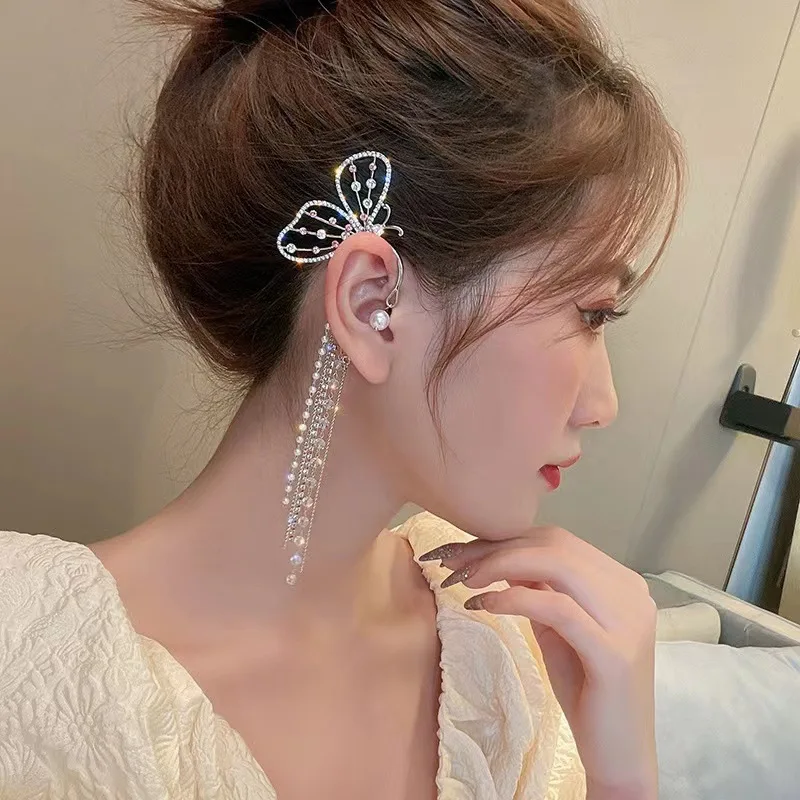 

Ear Hanging Earrings Women New Trendy Long Autumn and Winter Super Fairy Ear Clip No Pierced Exaggerated Butterfly Earrings