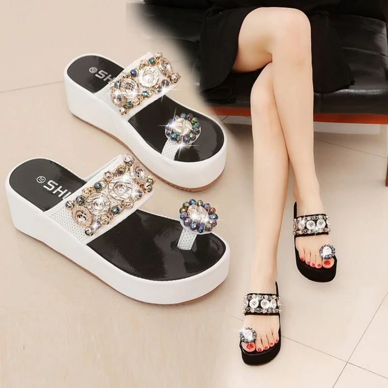 

High Heels Woman's Slippers Women's Sandals Thick Sole Platform Shoes Fashion Luxury Sandal Summer 2022 Shoe Ladies Chunky Heel