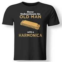 never underestimate an old man with a harmonica great country man musical gift tee shirt