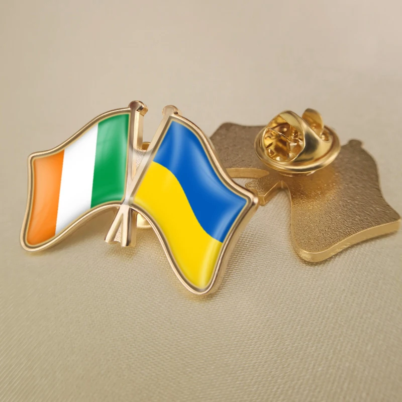 

Ireland and Ukraine Crossed Double Friendship Flags Lapel Pins Brooch Badges