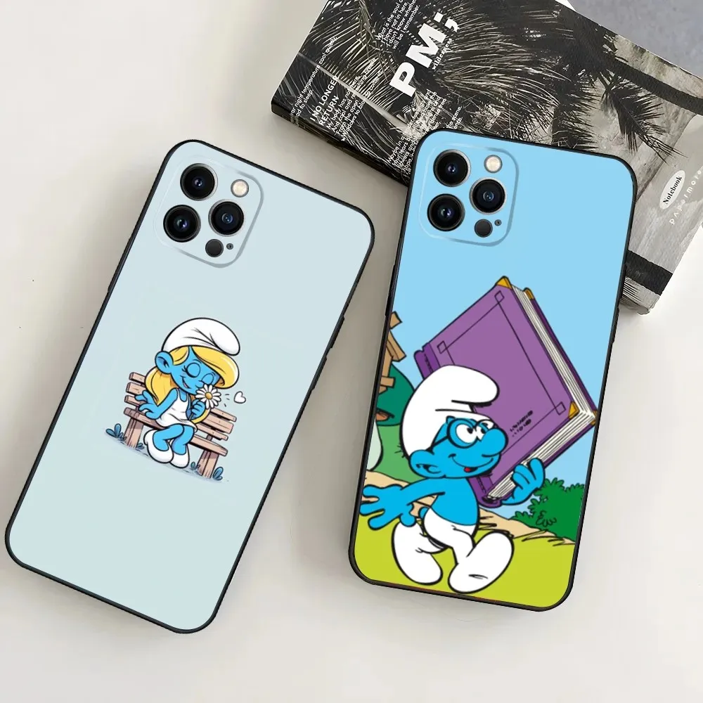 The Cartoon S-Smurfs-S Phone Case For iPhone16 15 14 13 12 Mini 11 Pro XR X XS MAX 7 8 Plus Silicone Cover Soft Black