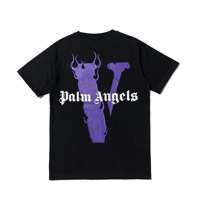 

VLONE male/female couple casual fashion trend high street sports loose HIP-HOP100% cotton V letter print round neck T-shirt 1201