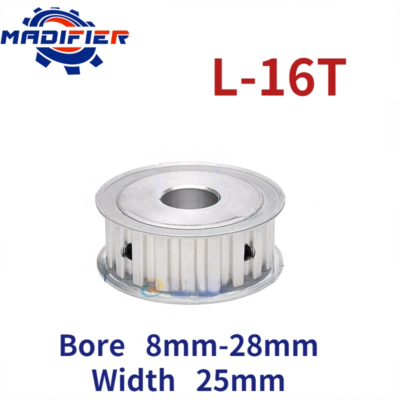 

AF type 16 Teeth two-sided flat L Timing pulley hole 8/10/12/12.7/14/15/16/17/18/19/20/22/24/25/28mm for Width 25mm