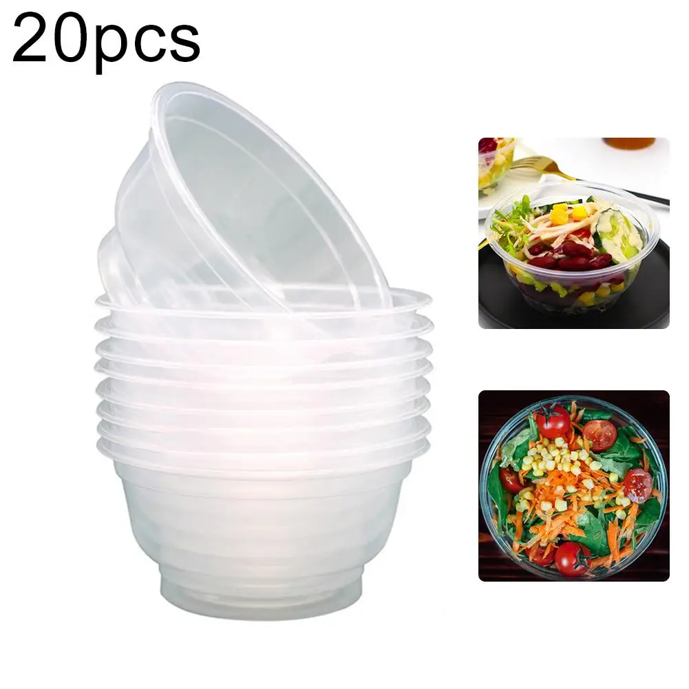 

20Pcs 360ml Disposable Plastic Round Bowl Kitchen Salad Snacks Picnic Container Party Camping Disposable Bowls