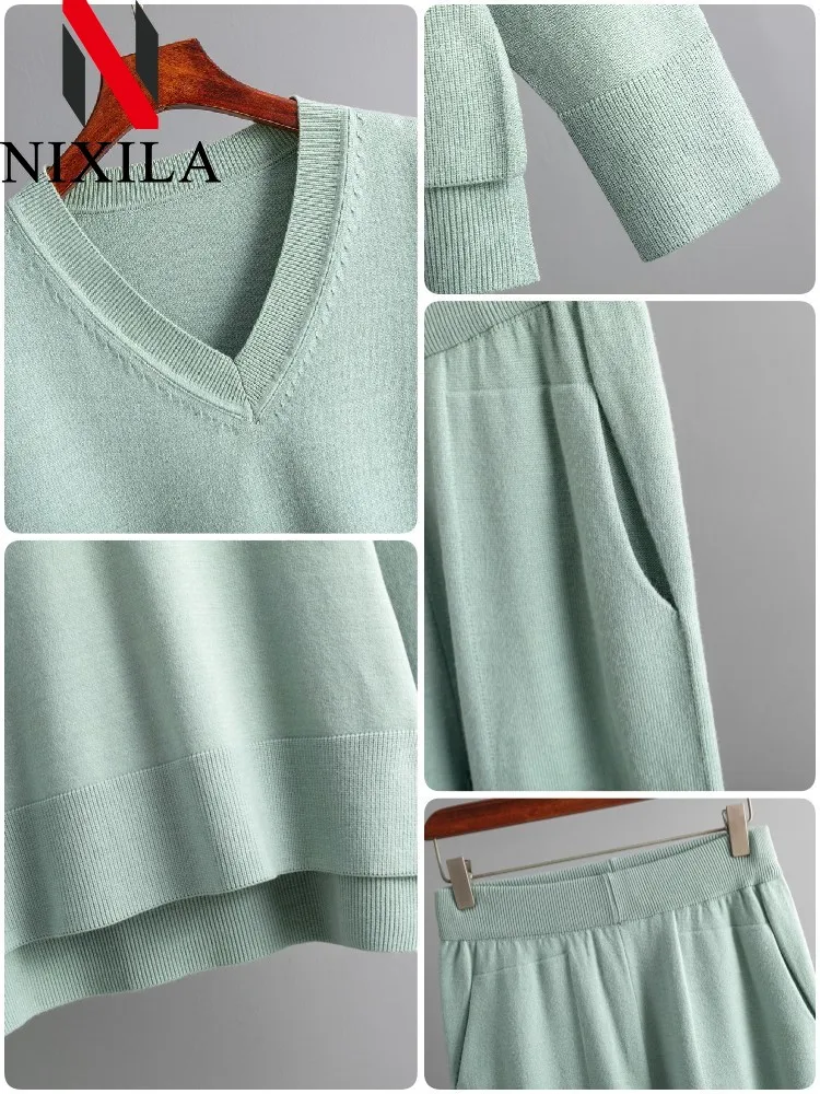 Женский Осенне-зимний Комплект Свитеров Повседневный Теплый Пуловер Топ С