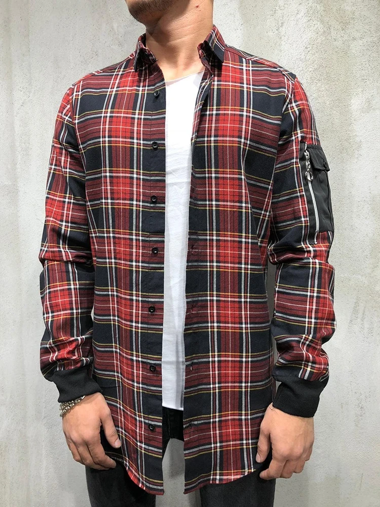 

2022 New Spring Vintage Plaid Outerwear Men's Casual Slim Turn-down Collar Coats Fashion Printed Buttoned Shirts Men Streetwear