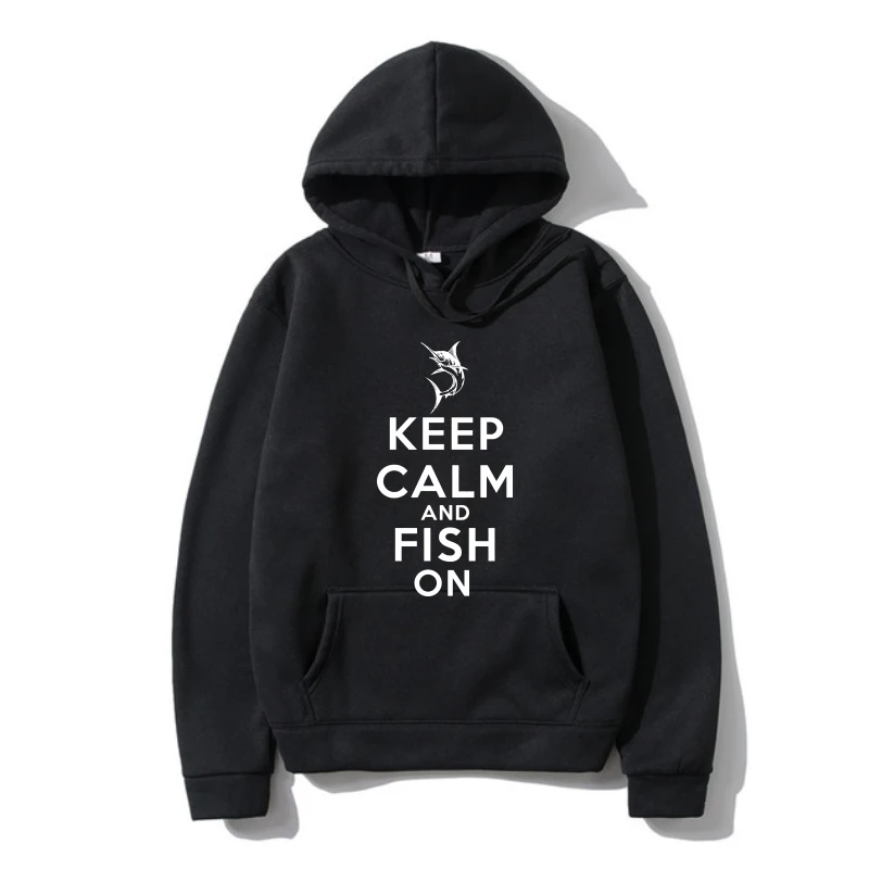 

Hoodies Fishings Sweatshir Keep Calm and Fish on Outerwear Gif For Fisherman Profession Hobby