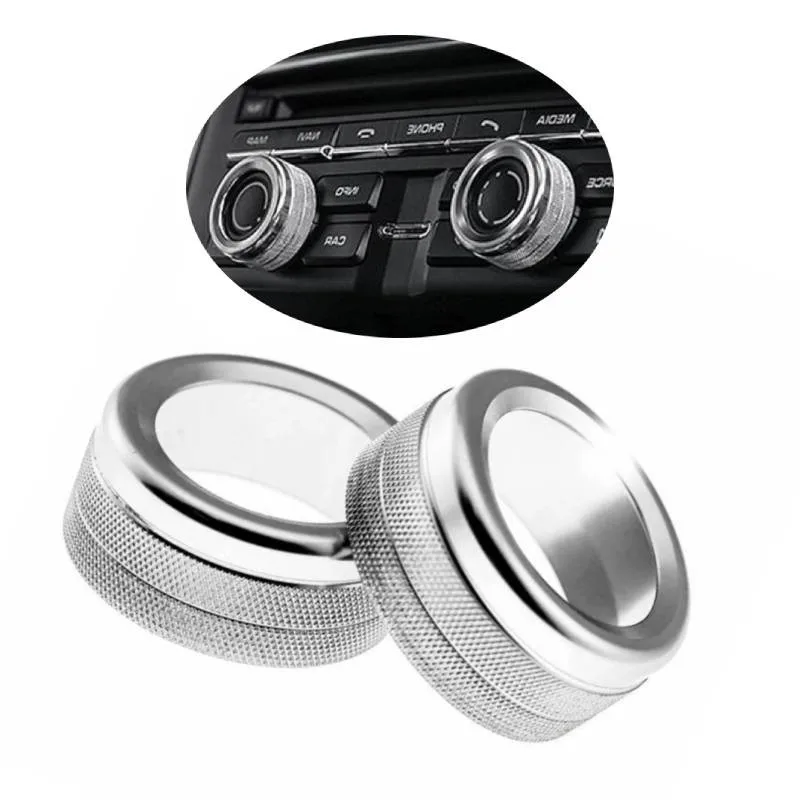 

2PCS Car Volume Radio Knob Cover Car Accessories Chrome Silver Volume Knob Cover For Porsche 911 Cayenne Macan 718