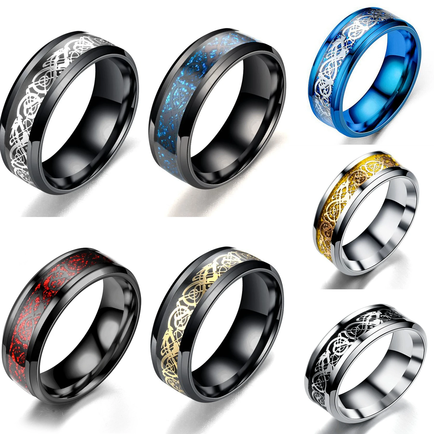

Bulk 35pcs/Lot Classic Celtic Dragon Punk Stainless Steel Rings Jewelry Men Rock Holiday Wedding Bands Party Street Fashion Gift