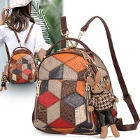 small womens backpack genuine leather mini backpacks for girl vintage patchwork causal designer rucksack niche new fashion