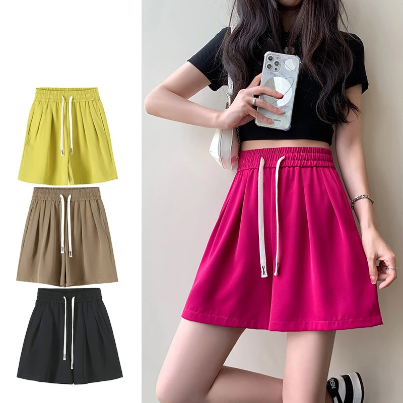 

Suit Shorts Women's High Waist Thin Loose Wide Leg Pants Summer Thin Section Casual Straight Five Points Ladies Short Pants