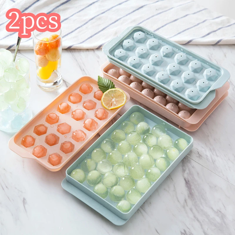 

33/18 Grids Mini Ice Ball Maker Hockey Round Frozen Ice Cube Mold With Lid Whiskey Cocktail Ice Tray Box Kitchen Gadgets